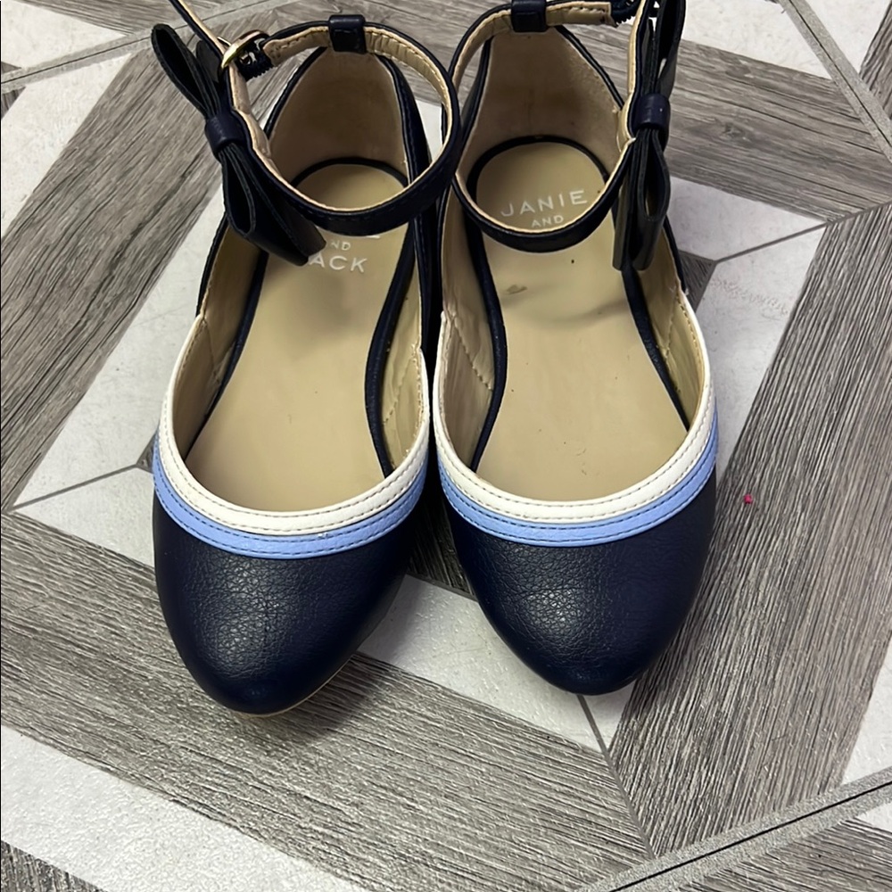 Janie and Jack Blue and White Flats with Ankle Straps
